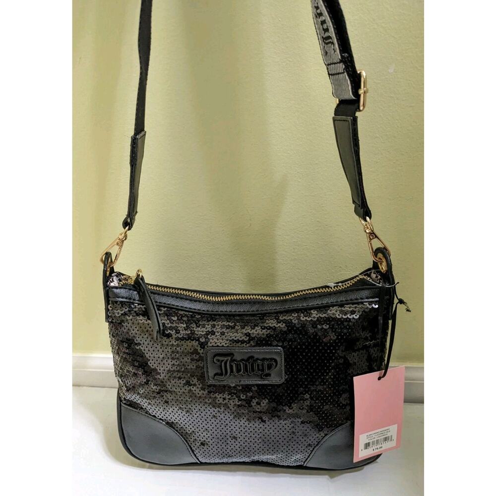 New Juicy Couture Blank Canvas Crossbody Bag Purse Liquorice Black Sequins